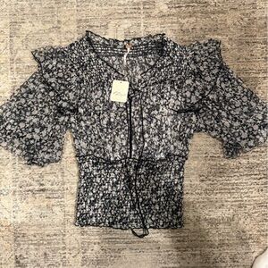Free People Black and White Sheer Blouse